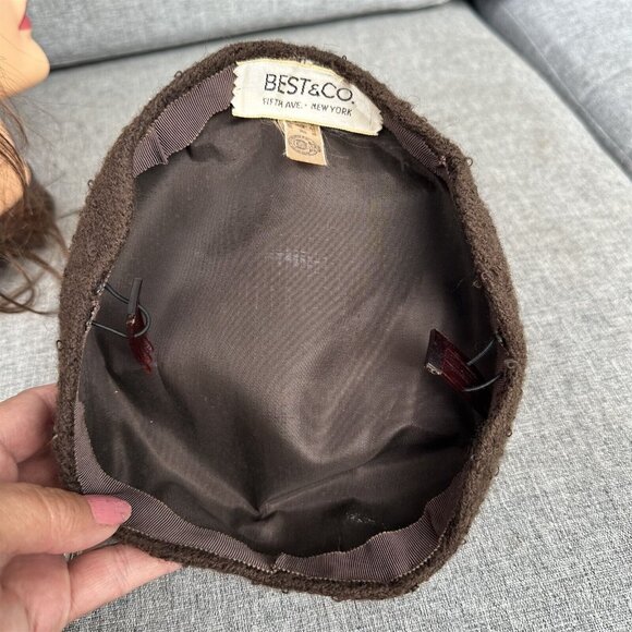 Vintage Ladies Hat Best & Co. Fifth Ave. New York Brown Pouf Top Knot Style - Picture 6 of 8